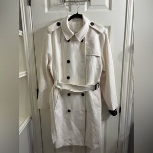 H&M White Trench Coat with Black Buttons
